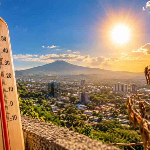 El clima en El Salvador tendría temperaturas arriba de lo normal y déficit de lluvias durante parte de los próximos meses, según las perspectivas del MARN. Ilustración IA