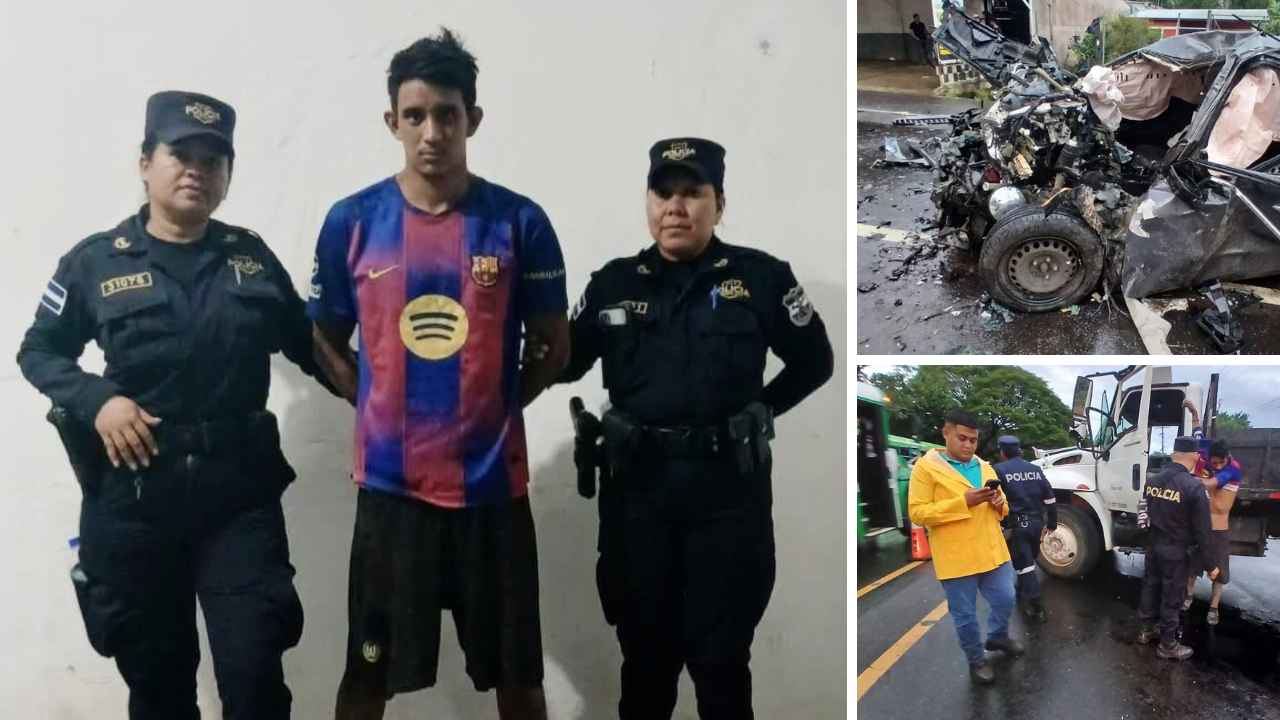 El accidente ocurrió en el kilómetro 79 de la carretera entre Ahuachapán y Santa Ana; la PNC detuvo al conductor del camión. Foto: PNC.