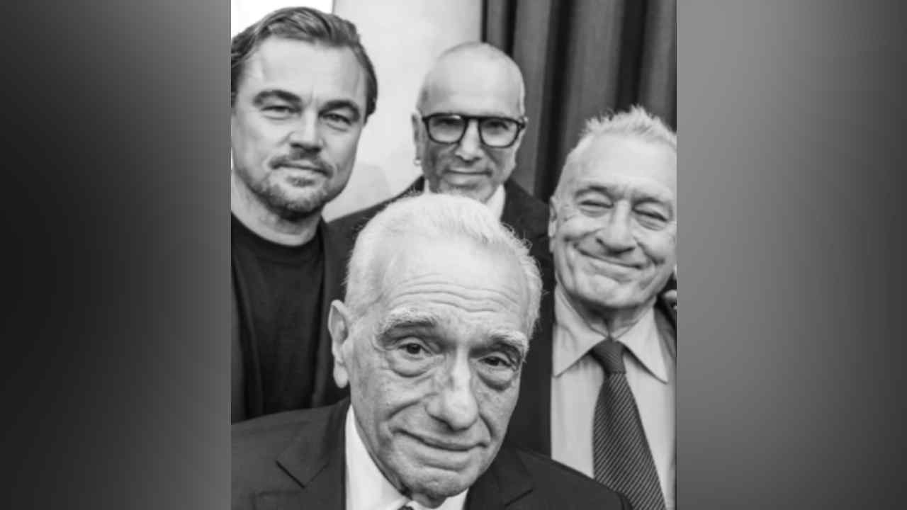 Hasta las leyendas deben acomodarse para la foto: DiCaprio, De Niro y Day-Lewis bromearon mientras posaban junto a Martin Scorsese.