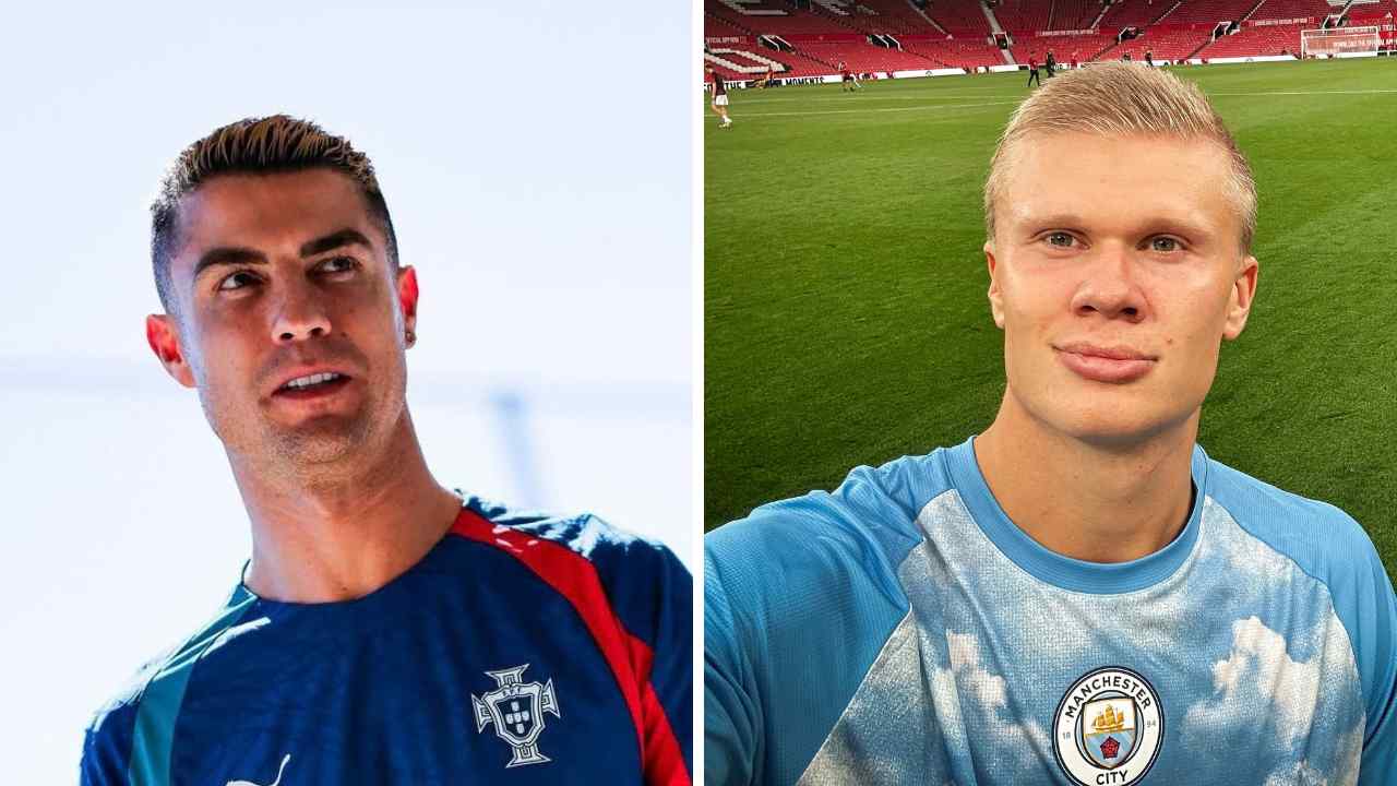 Erling Haaland y Cristiano Ronaldo representan dos generaciones de grandes goleadores que pueden encontrarse este domingo en el Noruega-Portugal. Redes.