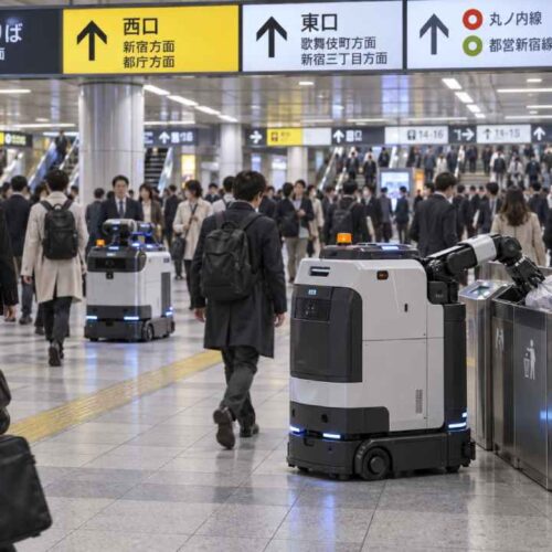 Los robots recorren parte de la estación de Shinjuku mientras JR East evalúa su funcionamiento entre miles de pasajeros. Foto: Ilustración