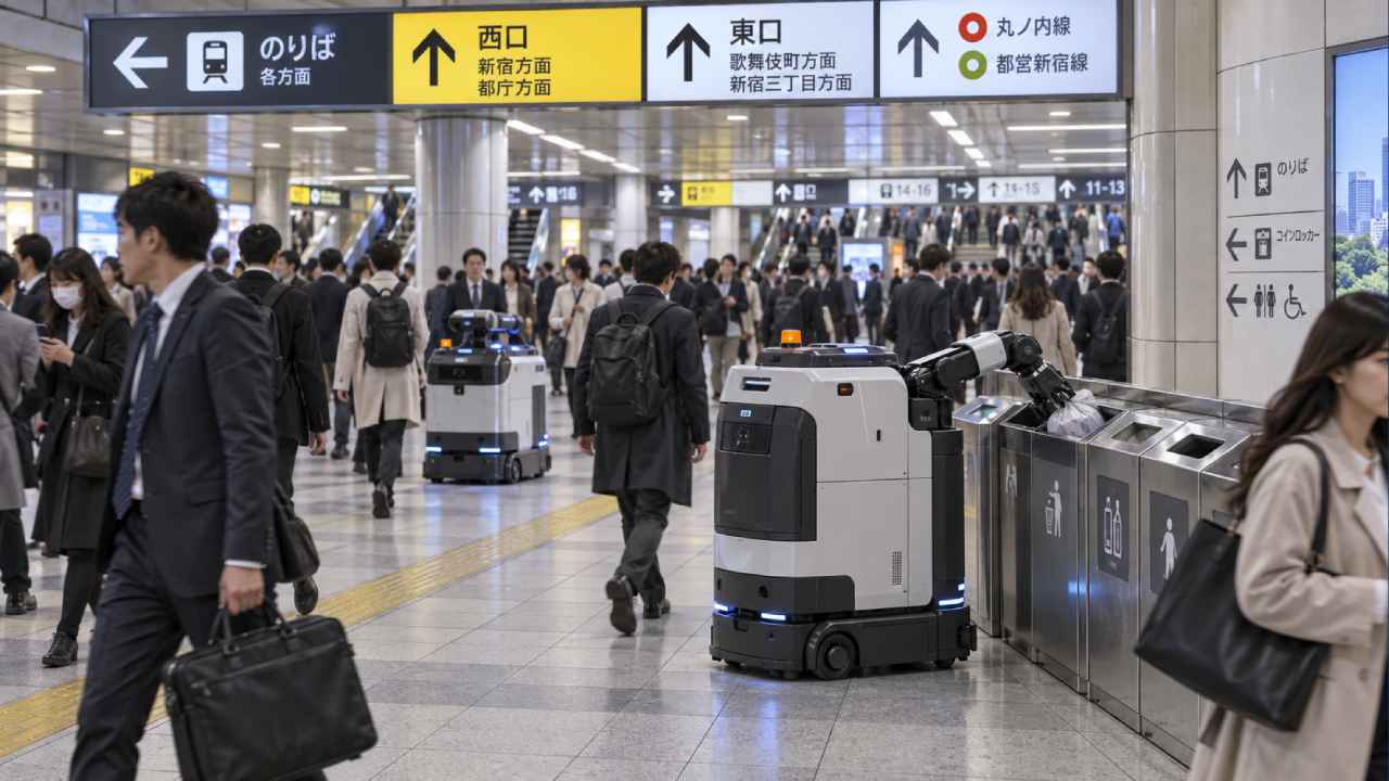 Los robots recorren parte de la estación de Shinjuku mientras JR East evalúa su funcionamiento entre miles de pasajeros. Foto: Ilustración