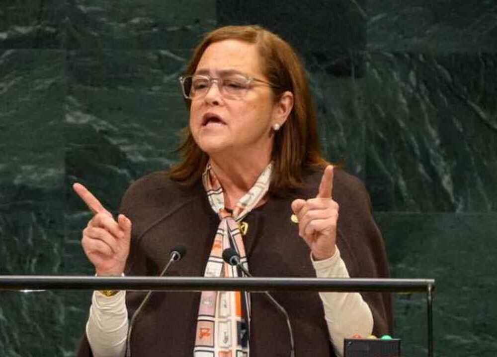 La canciller de El Salvador, Alexandra Hill Tinoco, interviene ante la ONU durante el debate general del 81.º período de sesiones de la Asamblea General. Foto: ONU/Loey Felipe.