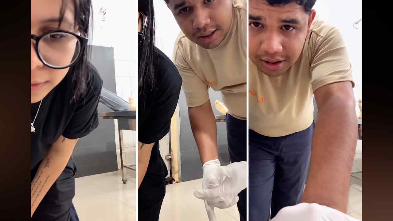 Dos trabajadores transmitieron por TikTok mientras preparaban a una persona fallecida en una funeraria de Ciudad del Este, Paraguay. Ambos fueron despedidos. Captura de pantalla