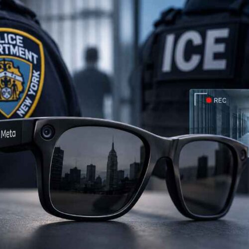 Las Ray-Ban Meta integran cámara, micrófonos y funciones de inteligencia artificial dentro de una montura similar a unos anteojos convencionales. Ilustración.