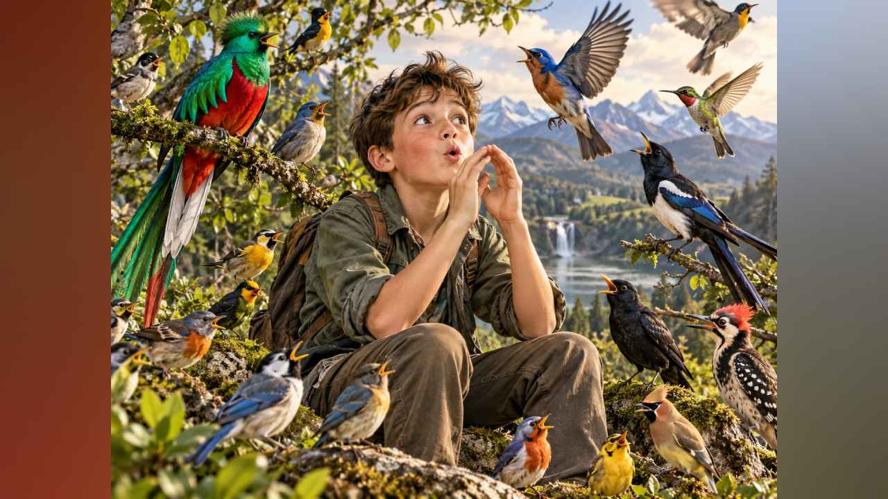 Samuel Henderson comenzó a interesarse por las aves cuando tenía cuatro años y actualmente reproduce los sonidos de más de 100 especies. Ilustración