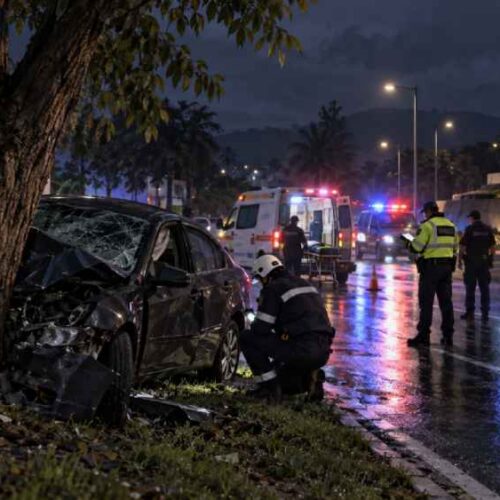 El Cabo de la PNC Jorge Alberto Peña Hernández murió después de que el vehículo que conducía se saliera de la carretera en Santa Ana. Ilustración.