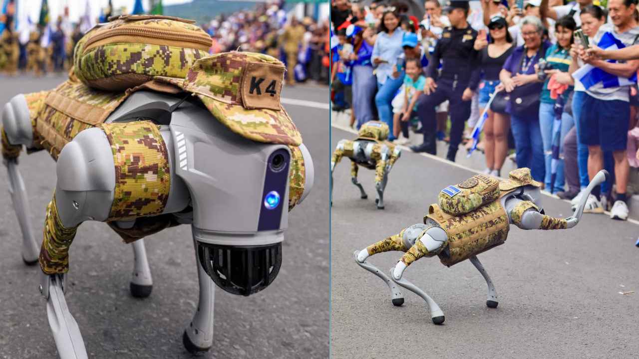 El roboperro de la Fuerza Armada avanzó frente a cientos de asistentes durante el desfile de Independencia de este 15 de septiembre. FAES
