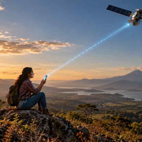 El internet satelital de Starlink, desarrollado por SpaceX, podría abrir nuevas alternativas de conexión directa a celulares en El Salvador. Ilustración