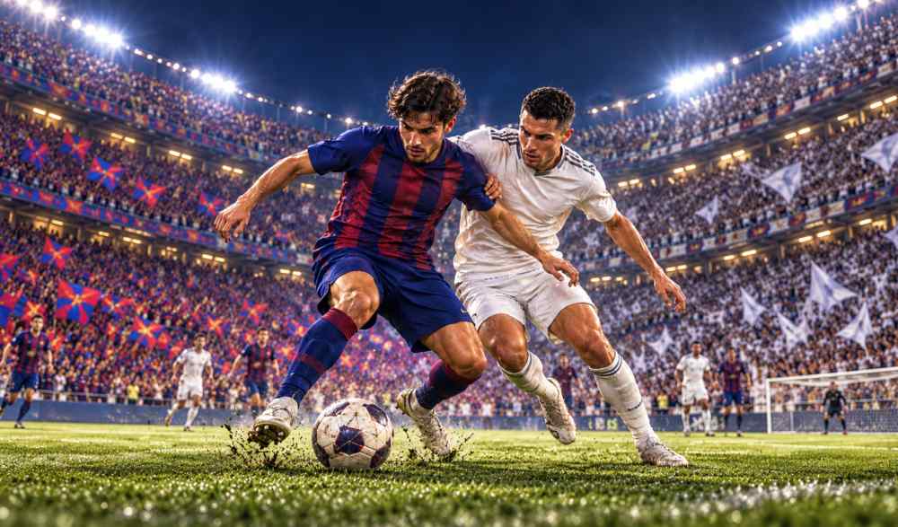 Barcelona y Real Madrid se enfrentan en el primer Clásico de LaLiga 2026-2027, con Hansi Flick y José Mourinho al frente de los equipos. Ilustración