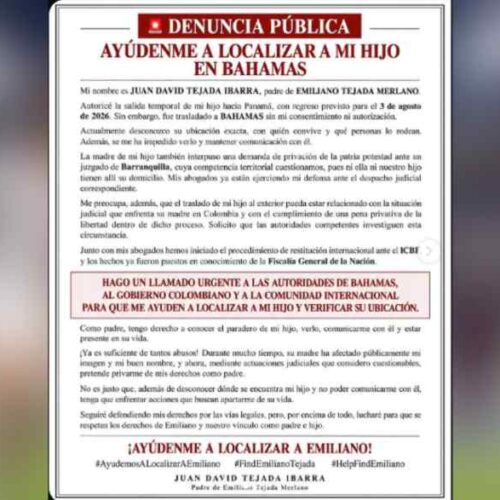 Juan David Tejada, conocido como El Agropecuario, denunció públicamente que desconoce la ubicación exacta de su hijo Emiliano, en medio de una nueva controversia con Aida Victoria Merlano.