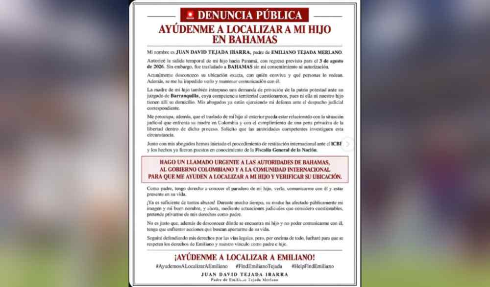 Juan David Tejada, conocido como El Agropecuario, denunció públicamente que desconoce la ubicación exacta de su hijo Emiliano, en medio de una nueva controversia con Aida Victoria Merlano.