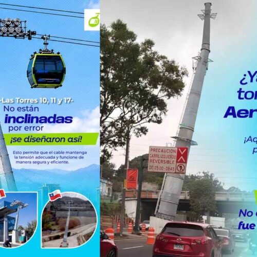 La Torre 17 del AeroMetro de Guatemala fue diseñada con una inclinación de 10 grados para mantener la trayectoria del cable y reducir la ocupación del espacio vial. Foto: CableVía / @cableviagt.