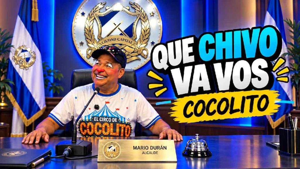 Cocolito juega a ser “alcalde” mientras anuncia una fiesta infantil para este domingo en el parque Cuscatlán de San Salvador. Captura de pantalla