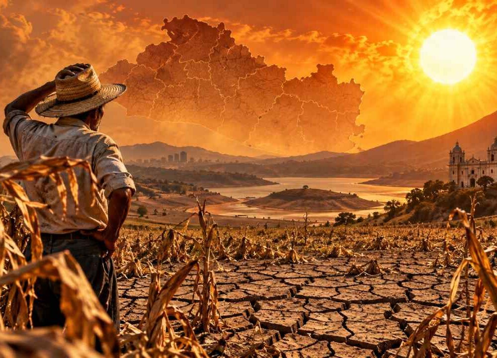 El Salvador enfrenta una sequía meteorológica y agrícola mientras las autoridades prevén que El Niño continúe fortaleciéndose hacia finales de 2026. Ilustración