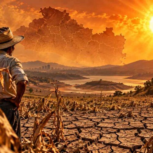El Salvador enfrenta una sequía meteorológica y agrícola mientras las autoridades prevén que El Niño continúe fortaleciéndose hacia finales de 2026. Ilustración