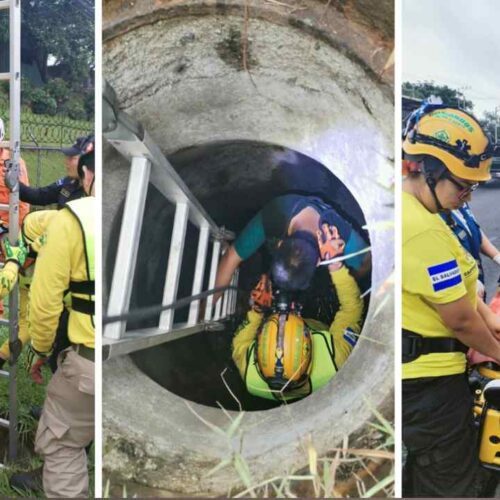 Equipos de Comandos de Salvamento y Bomberos rescataron a un hombre que permaneció más de nueve horas dentro de una alcantarilla en el bulevar del Ejército. Foto: Comandos de Salvamento.