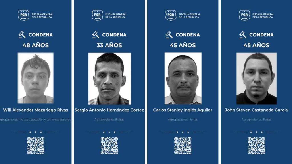 La Fiscalía informó sobre las condenas contra 86 pandilleros de tres estructuras criminales que operaban en Cuscatlán y San Salvador. Foto: FGR.