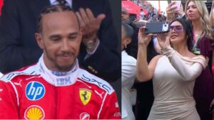 Kim Kardashian apareció en el garaje de Ferrari durante el Gran Premio de Singapur 2026 para apoyar a su pareja, el piloto Lewis Hamilton. La Gazzetta Ferrari @GazzettaFerrari