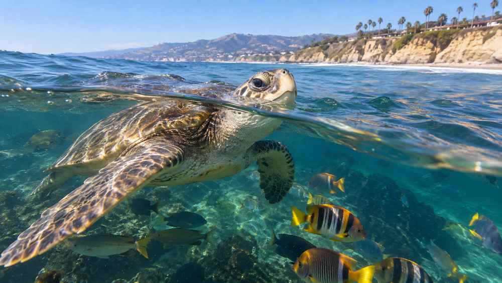 California registró en septiembre los primeros nidos de tortuga marina conocidos en la costa oeste de Estados Unidos, mientras otras especies de aguas cálidas avanzan hacia el norte. Foto: Archivo.