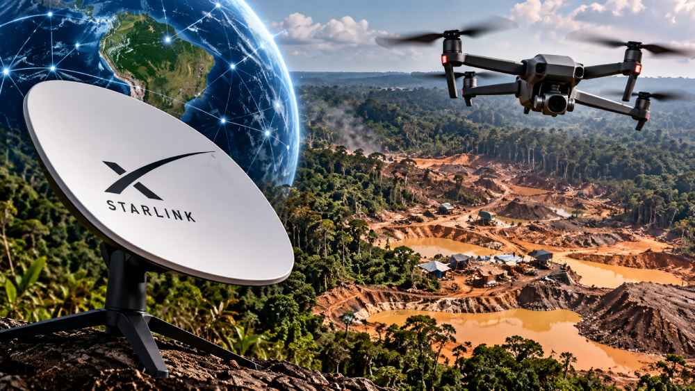 La tecnología satelital, los drones y la inteligencia artificial pueden utilizarse tanto para vigilar la destrucción de bosques como para apoyar operaciones ilícitas, advierte la CIDH. Foto: Ilustración.