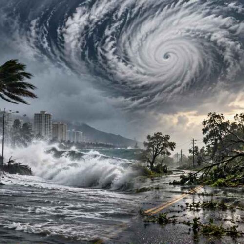 Ilustración de los efectos destructivos de los huracanes Simón e Isaías, que han provocado inundaciones, daños materiales y emergencias en México y Estados Unidos.