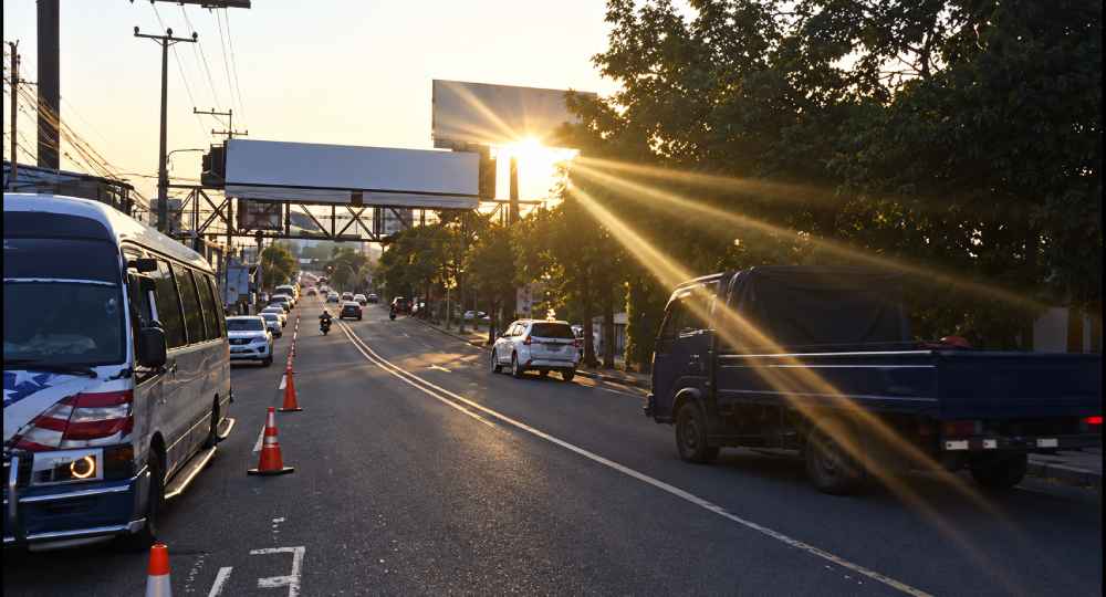 El tráfico de ingreso a San Salvador es regulado mediante carriles reversibles en diferentes arterias durante la mañana de este jueves. Foto: @VMTElSalvador.