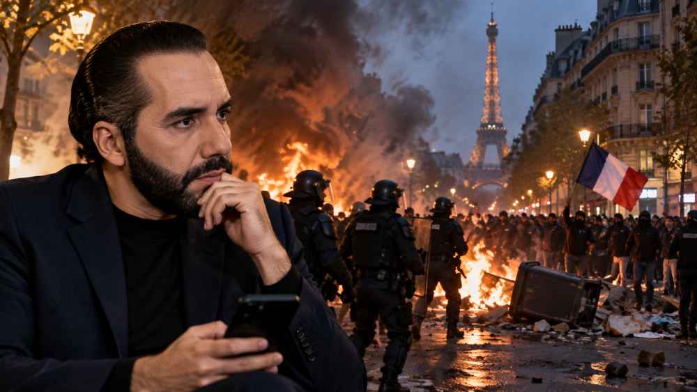 Nayib Bukele se pronunció sobre los disturbios en Francia mediante una publicación en francés, en la que comparó la situación del país europeo con los problemas de seguridad enfrentados por El Salvador. Foto: Ilustración.